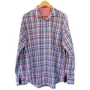 BUGATCHI UOMO Men's Large Long Sleeve Multi-Colored Plaid Check Cotton Shirt